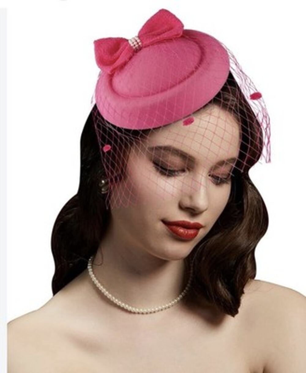 Women’s Fascinator Hats 20s 50s Vintage Pillbox Hat Kentucky Derby Hot Pink